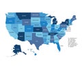 Blue vector map of United States Of America Royalty Free Stock Photo