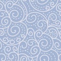 Blue vector seamless pattern with ornate swirls