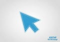 A blue vector-style arrow cursor icon set against a light grey backgroun Royalty Free Stock Photo