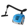 Blue vector vacuum cleaner with a black plastic brush on a long stick, with a carrying handle Royalty Free Stock Photo