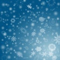 Blue Vector Winter background with flay snowflakes Royalty Free Stock Photo