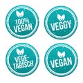 Blue vegan Badge Set. German-Translation: Vegan Button und Vegetarisch Banner Set Royalty Free Stock Photo