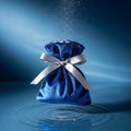 Blue Velvet Gift Bag with Silver Ribbon Royalty Free Stock Photo