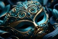 Blue venetian mask with elegant gold embellishment