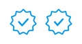 Blue verified badge icon vector in line concept