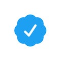 Blue verified social media account icon. Approved profile sign.