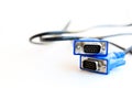 Blue vga wire isolated on white background Royalty Free Stock Photo