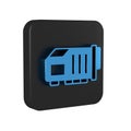 Blue Video graphic card icon isolated on transparent background. Black square button.