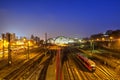 The blue view of central train station in Dresden at night