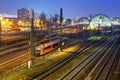 The blue view of central train station in Dresden at night