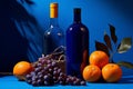 Blue vine alcohol drink orange bottle group grapes vintage wine