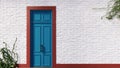 Blue vintage door on white brick. 3D rendering Royalty Free Stock Photo