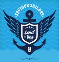 Blue vintage label with anchor maritime