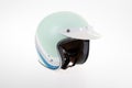 blue vintage old motorcycle helmet with a visor anti-sun protective retro style cafe racer Royalty Free Stock Photo