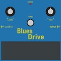 Blue vintage overdrive style guitar stomp box.