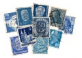 Blue vintage postage stamps from Germany. Royalty Free Stock Photo