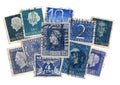 Blue vintage postage stamps from the Netherlands. Royalty Free Stock Photo