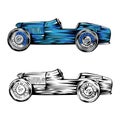 blue vintage racing car design isolated on a white background