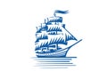 Blue vintage sailing ship. Seafaring, sailer concept. Vector illustration Royalty Free Stock Photo