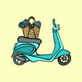 Blue vintage scooter. Vector illustration Royalty Free Stock Photo