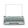 Blue vintage typewriter portable retro with paper hand drawn ve Royalty Free Stock Photo
