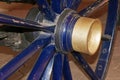 Blue vintage wheel of old luxury carriage. Close up Royalty Free Stock Photo