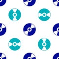 Blue Vinyl disk icon isolated seamless pattern on white background. Vector Royalty Free Stock Photo