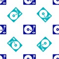 Blue Vinyl player with a vinyl disk icon isolated seamless pattern on white background. Vector Royalty Free Stock Photo