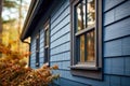 Blue vinyl siding of residential house