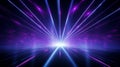 Blue and violet beams of bright laser light shining on black background Royalty Free Stock Photo