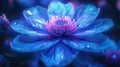blue violet beautiful flower that glows with magical energy at dusk, dark background, banner