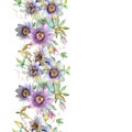 Blue violet bouquet floral botanical flowers. Watercolor background illustration set. Seamless background pattern.