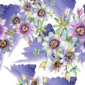 Blue violet bouquet floral botanical flowers. Watercolor background illustration set. Seamless background pattern.