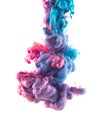 Blue and violet ink color drop underwater Royalty Free Stock Photo