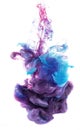 Blue and violet ink color drop underwater