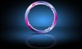 Blue and violet neon metal round gate, frame, circle, copy space, abstract 3D rendering illustration background Royalty Free Stock Photo