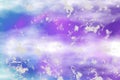 Blue violet purple dreamy heaven background with white fluffy clouds.Sky Royalty Free Stock Photo