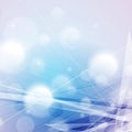 Blue violet shiny tech abstract background with bokeh particles