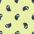 Blue Vip inside human head icon isolated seamless pattern on yellow background. Vector Royalty Free Stock Photo