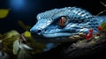 Blue viper snake on branch. generative ai