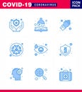 9 Blue viral Virus corona icon pack such as eye, crying, protect, warning, lab Royalty Free Stock Photo