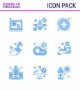 9 Blue viral Virus corona icon pack such as infected, water, medica, washing, hands
