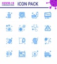 16 Blue viral Virus corona icon pack such as research, flask, hand, reports, medical electronics Royalty Free Stock Photo