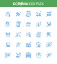 Coronavirus Prevention 25 icon Set Blue. transport, car, medicine, ambulance, mobile