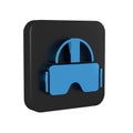 Blue Virtual reality glasses icon isolated on transparent background. Stereoscopic 3d vr mask. Black square button.