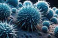 Blue Virus and Bacteria Cells Under Microscope - Microorganism Disease 3D Vizualization Royalty Free Stock Photo
