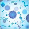 Blue virus cells, bacteria and DNA. Vector