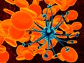 Blue virus inside in orange cells- 3D illustration