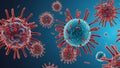 Blue Virus with red legs. Abstract vector 3d microbe isolated on blue background. Royalty Free Stock Photo