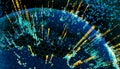 Blue vivid image of Globe Hologram Blue Background Royalty Free Stock Photo